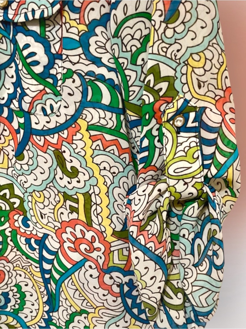 Sunny Leigh Relaxed Fit Colorful Paisley Tunic Blouse Med - Picture 6 of 8